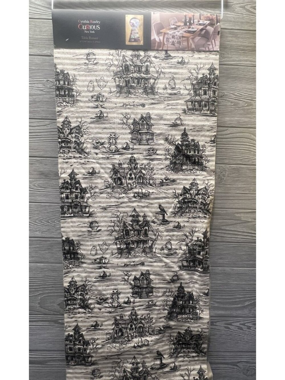 Cynthia Rowley Curious Halloween Cream & Black Table Runner 16” X 9”